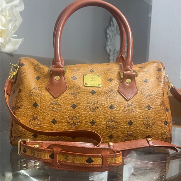 MCM Tan and Brown Logo Satchel - Picture 1 of 10